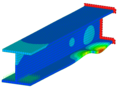 An deformed view of an I-beam with color contour plot