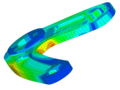 A deformed view of a bellcrank with color contour plot